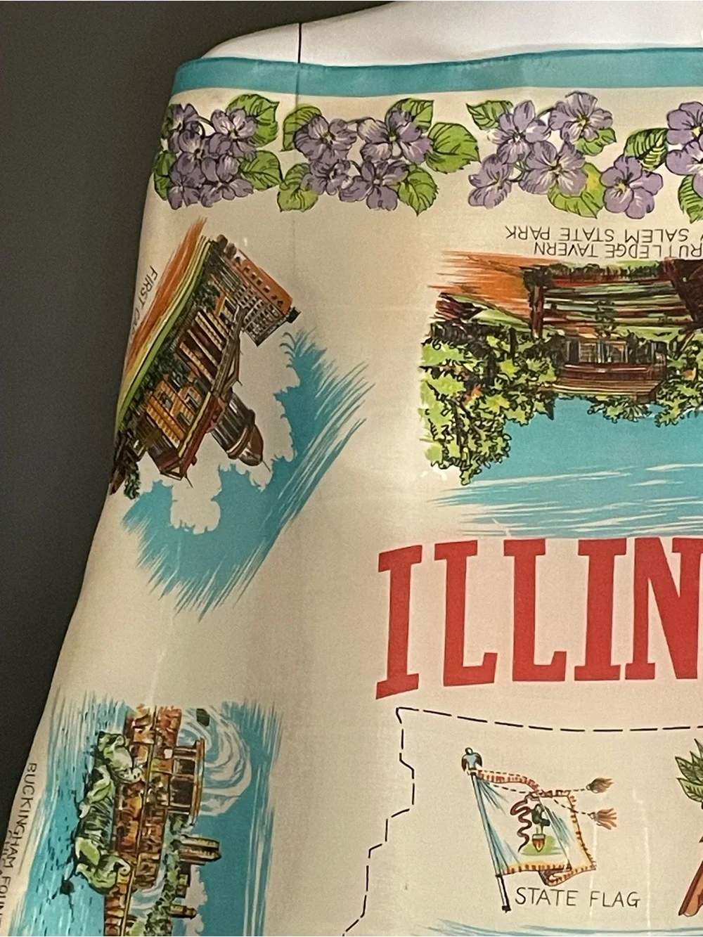 Rare Vintage 50s Souvenir Scarf Illinois Theme Abraham Lincoln 27 In Mint Cond